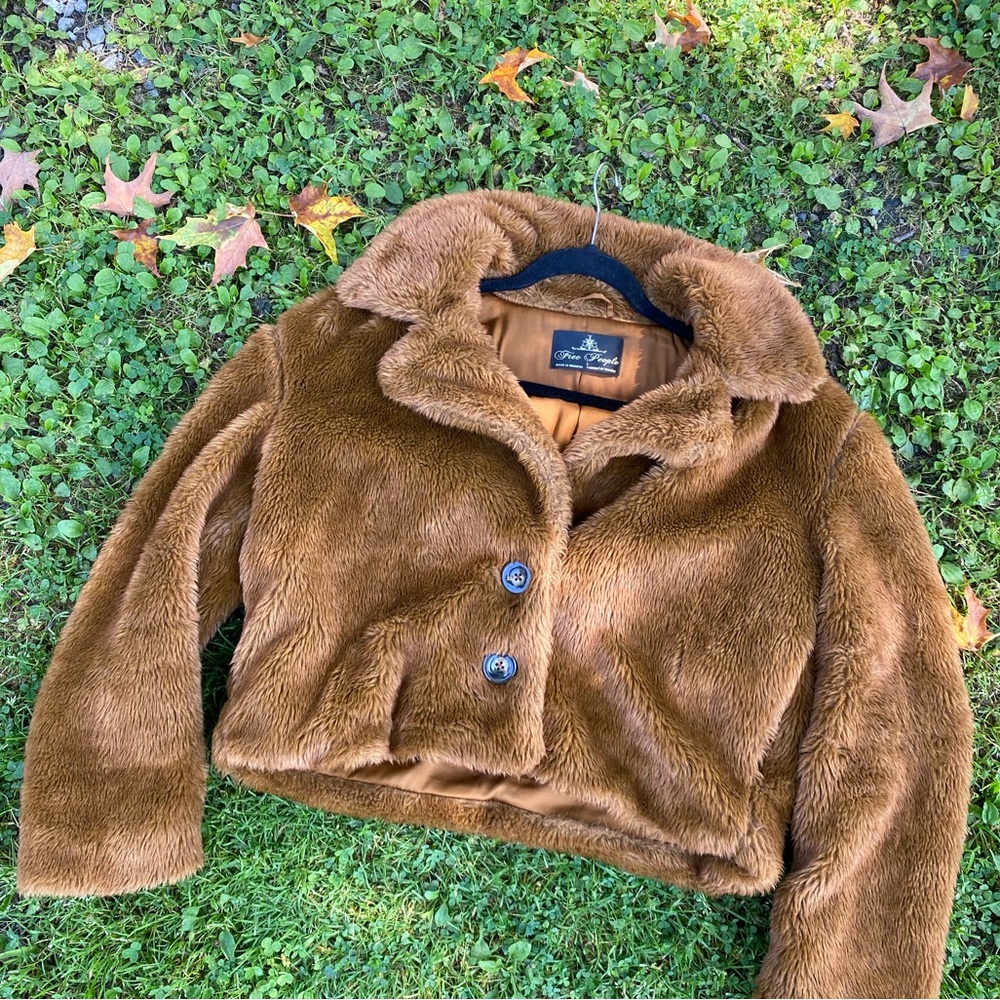 FREE PEOPLE Joplin cozy fur jacket brown size small